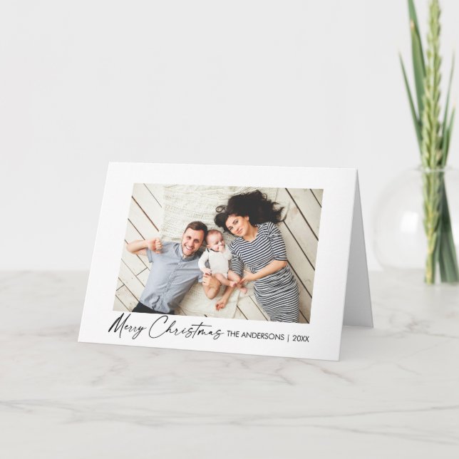Modern Calligraphy Ink Script Christmas Fold Photo Holiday Card (Front)