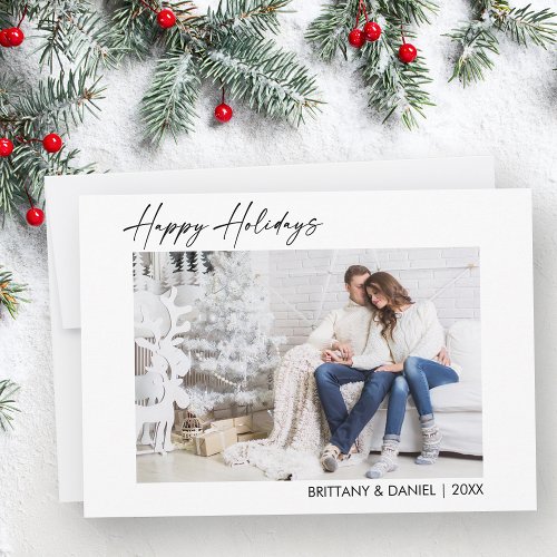 Modern Calligraphy Ink Script Couple Photo Holiday Card