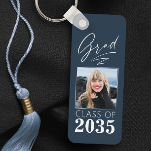 Modern Calligraphy Ink Script Grad Photo 2 Sided Keychain