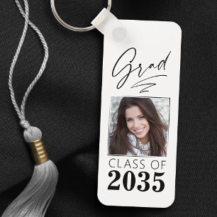 Modern Calligraphy Ink Script Grad Photo 2 Sided Keychain
