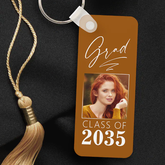 Modern Calligraphy Ink Script Grad Photo 2 Sided Keychain | Zazzle