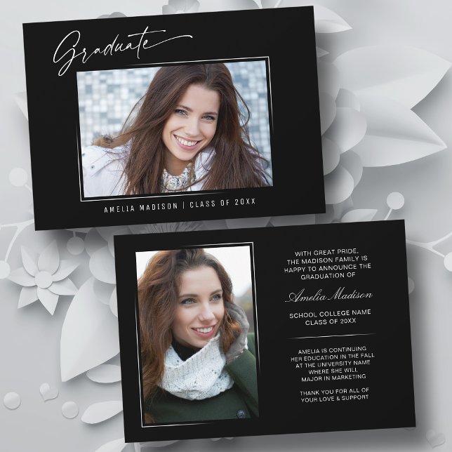 Modern Calligraphy Ink Script Graduation 2 Photo Announcement (Creator Uploaded)