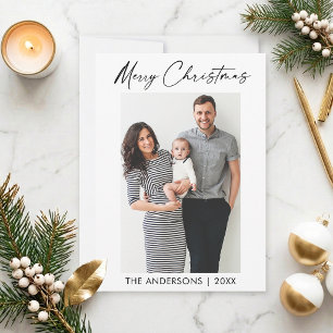Modern Calligraphy Ink Script Photo Christmas Holiday Card
