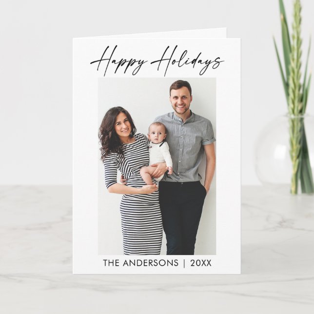 Modern Calligraphy Ink Script Photo Folded Holiday Card (Front)