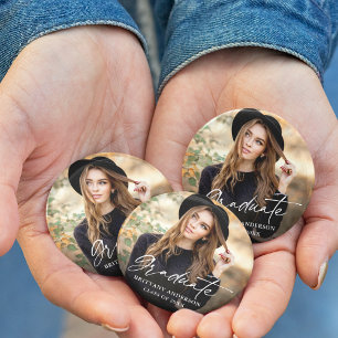 Modern Calligraphy Ink Script Photo Graduation Button