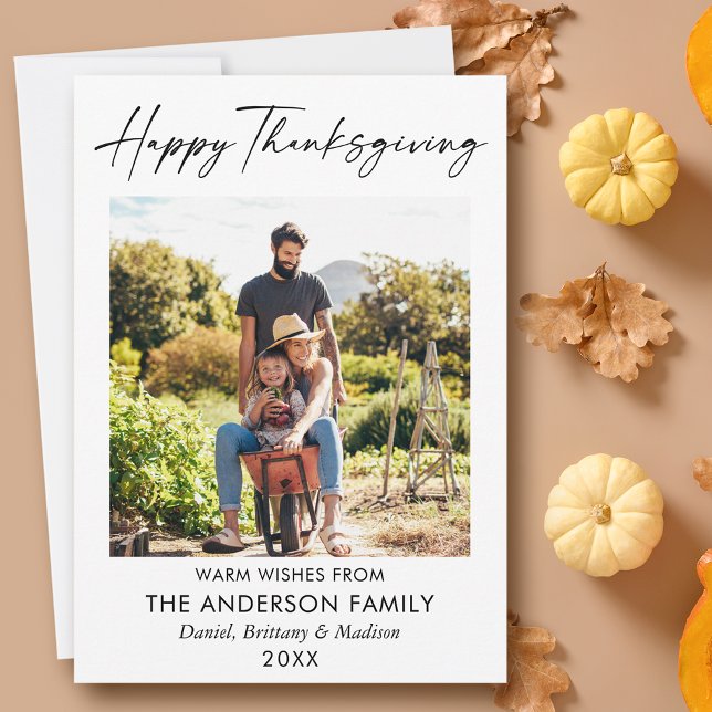 Modern Calligraphy Ink Script Photo Thanksgiving Holiday Card (Customize to change your personalized text size or text style.)