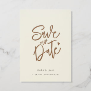 Modern Calligraphy Ivory Save the Date Letterpress Photo Cards