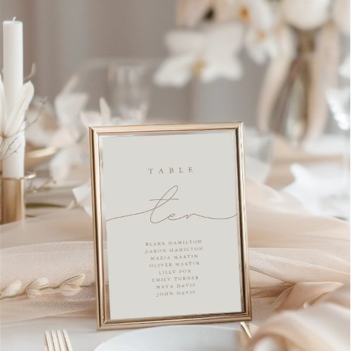 Modern Calligraphy Ivory Ten Wedding Table Number