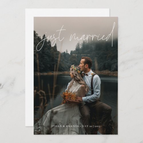 Modern Calligraphy Just Married Photo Elopement Announcement