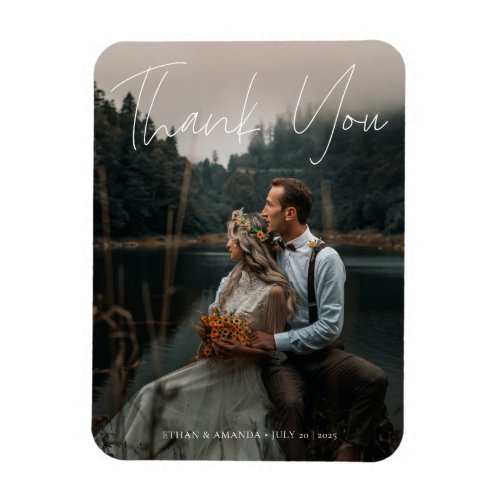 Modern Calligraphy Just Married Photo Thank You Magnet