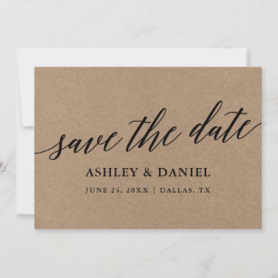 Modern Calligraphy Kraft Save The Date Card