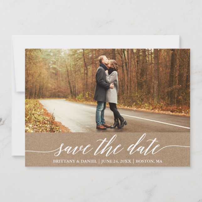 Modern Calligraphy Kraft Save The Date Card (Front)