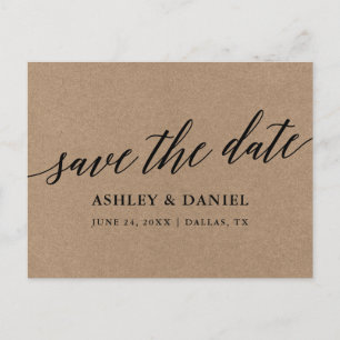 Modern Calligraphy Kraft Save The Date Postcard