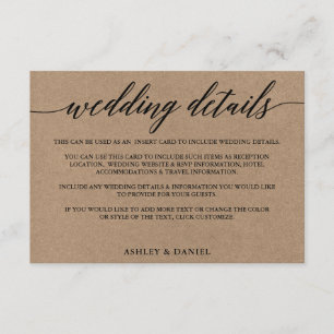 Modern Calligraphy Kraft Wedding Details Enclosure Card