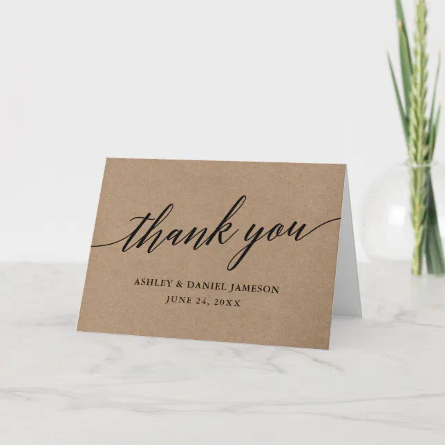 Modern Calligraphy Kraft Wedding Note Thank You Card | Zazzle
