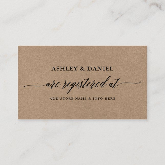 Modern Calligraphy Kraft Wedding Registry Enclosure Card (Front)