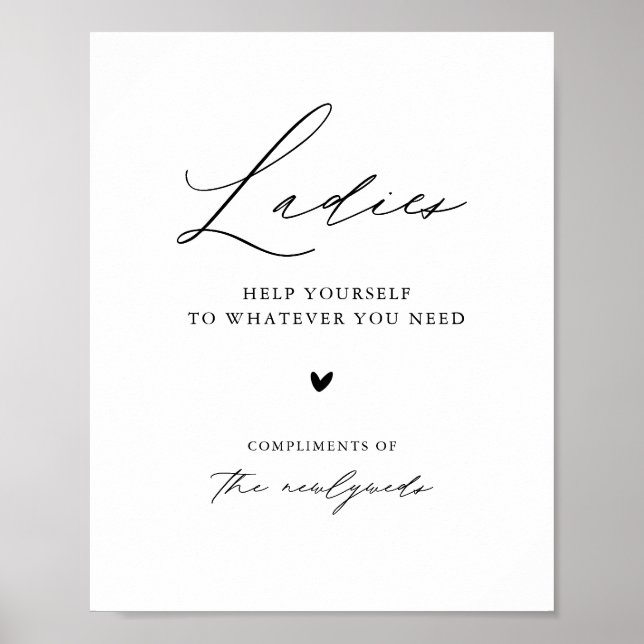 Modern Calligraphy Ladies Wedding Bathroom Sign (Front)