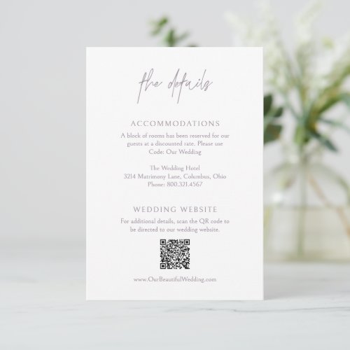 Modern Calligraphy Lavender Fog Elegant Wedding Enclosure Card