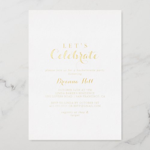 Modern Calligraphy Lets Celebrate Party Gold   Foil Invitation