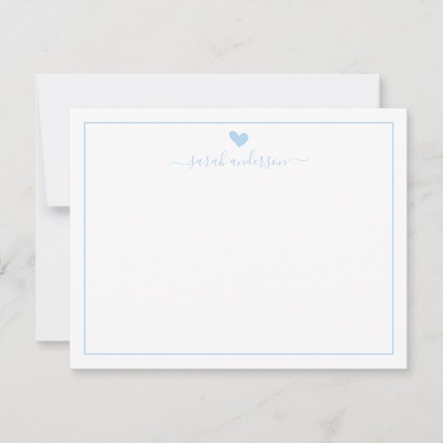 Modern Calligraphy Light Blue Heart Personalized Note Card (Front)