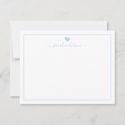 Modern Calligraphy Light Blue Heart Personalized Note Card