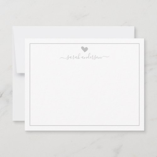 Modern Calligraphy Light Gray Heart Personalize Note Card