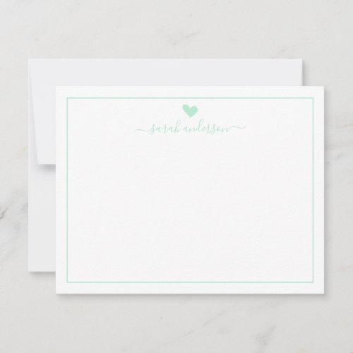 Modern Calligraphy Light Mint Heart Personalize Note Card