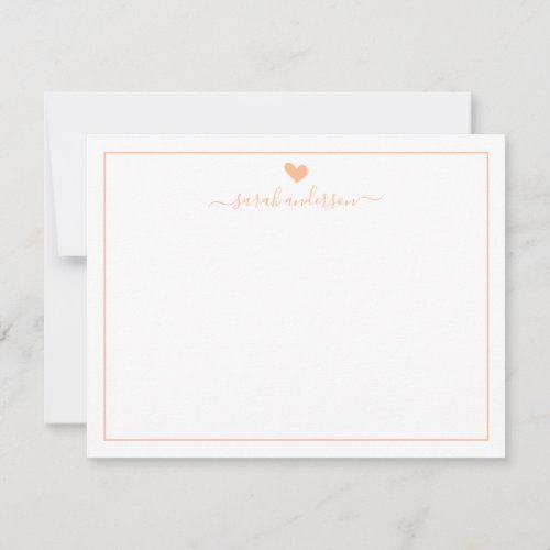 Modern Calligraphy Light Peach Heart Personalize Note Card