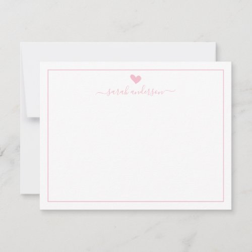 Modern Calligraphy Light Pink Heart Personalized Note Card