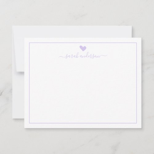 Modern Calligraphy Light Purple Heart Personalized Note Card