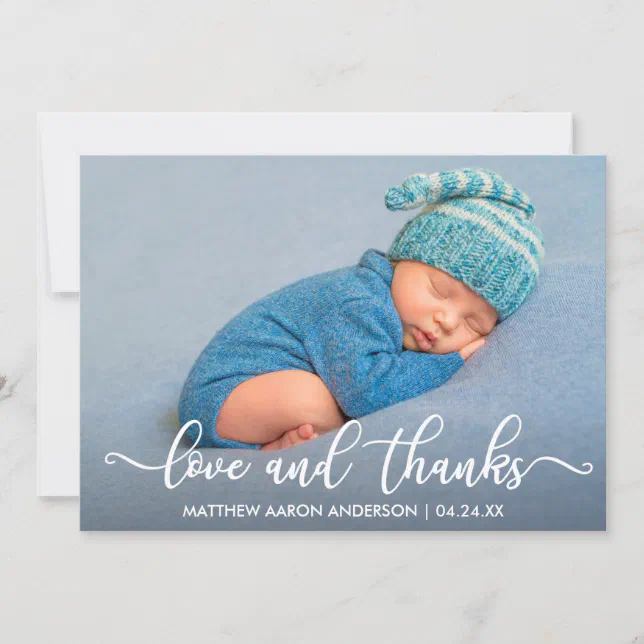Modern Calligraphy Love and Thanks Baby Thank You Card | Zazzle