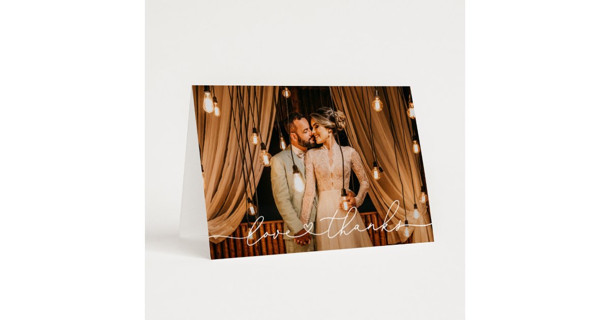 Modern Calligraphy Love and Thanks Wedding Thank You Card | Zazzle