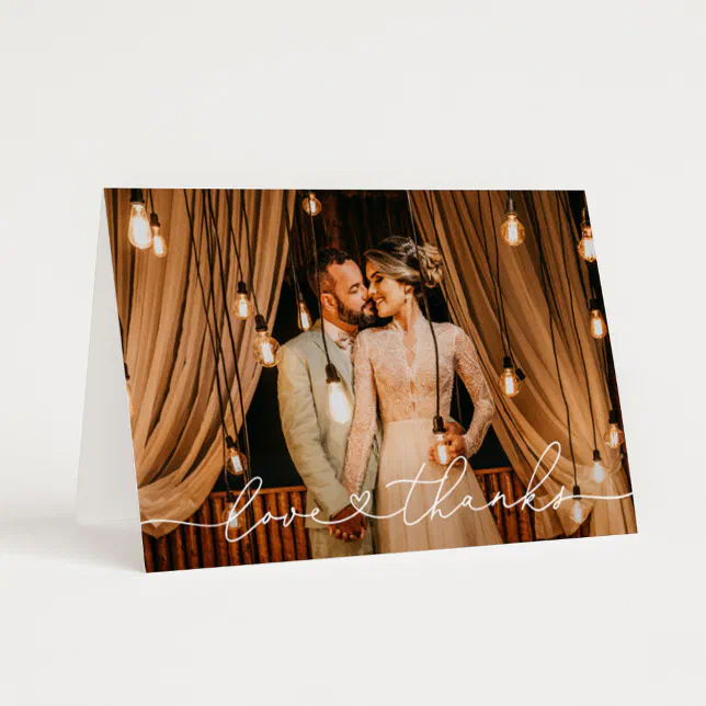 Modern Calligraphy Love and Thanks Wedding Thank You Card | Zazzle