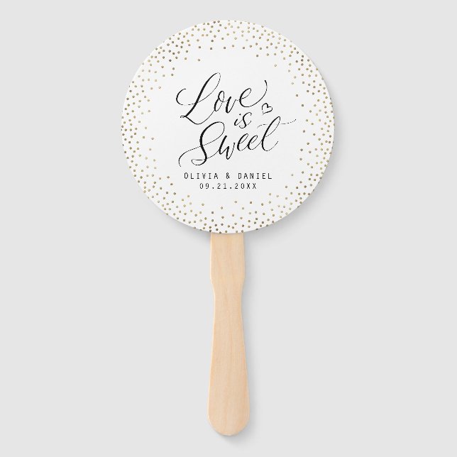 Modern calligraphy "Love is Sweet" personalized Hand Fan (Front)