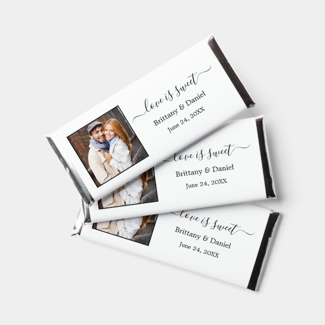 Modern Calligraphy Love is Sweet Photo Wedding Hershey Bar Favors (Front)