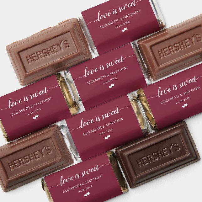 Modern Calligraphy Love is Sweet Wedding Burgundy Hershey's Miniatures (Assorted)