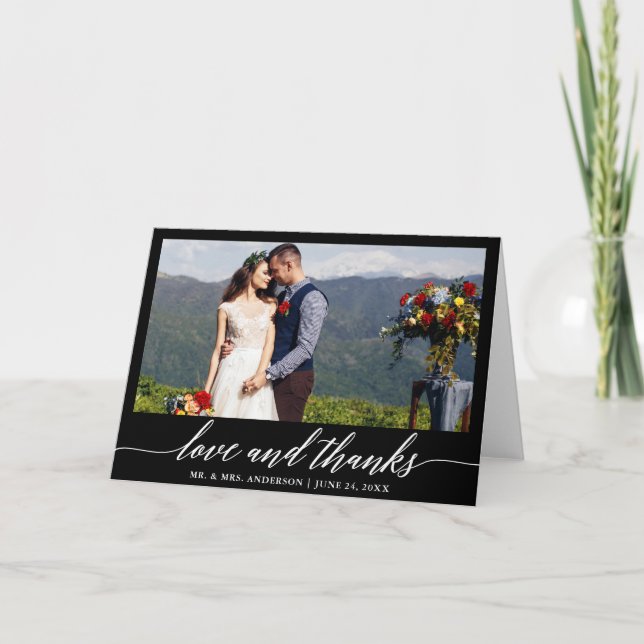 Modern Calligraphy Love Thanks Wedding B Fold Thank You Card (Front)