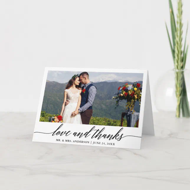 Modern Calligraphy Love Thanks Wedding Fold Thank You Card | Zazzle