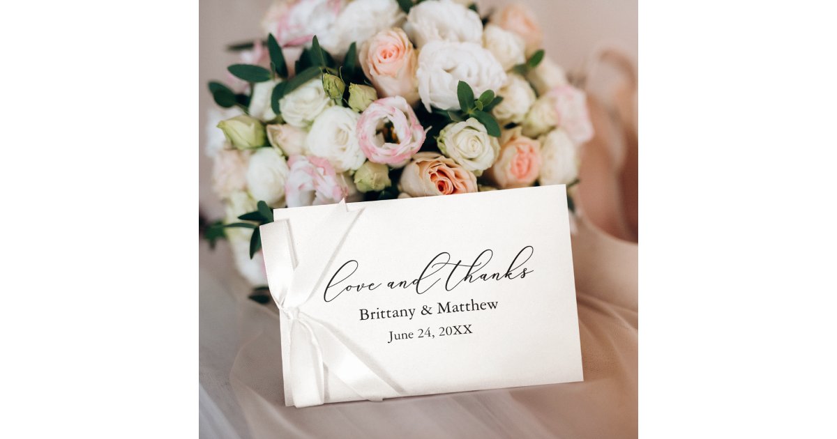 Modern Calligraphy Love Thanks Wedding Note Thank You Card | Zazzle