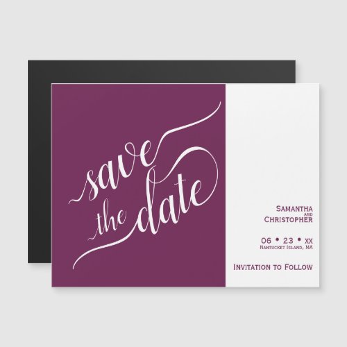 Modern Calligraphy Magenta Wedding Save the Date Magnetic Invitation