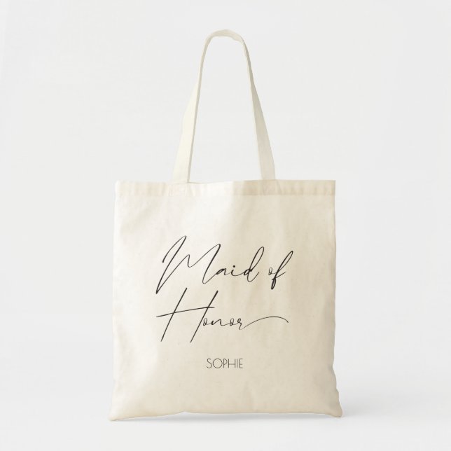 Modern Calligraphy Maid of Honor Gift Tote Bag (Front)
