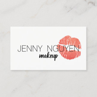 modern calligraphy makeup artist lips pink glitter business card