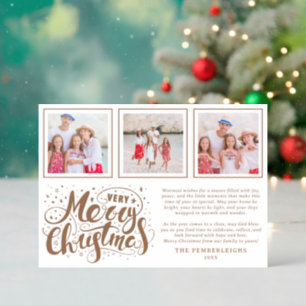 Modern Calligraphy Merry Christmas 3-photo Letterpress Photo Cards