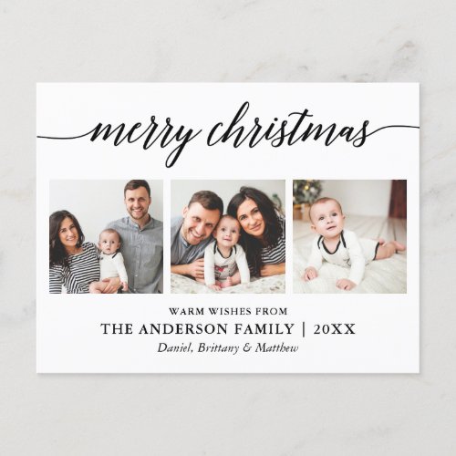 Modern Calligraphy Merry Christmas 3 Photo Postcard