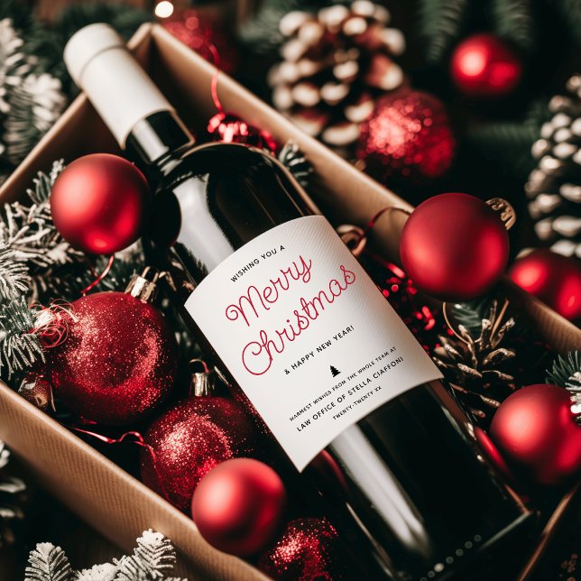 Modern Calligraphy Merry Christmas Business Wine Label (Modern Calligraphy Merry Christmas Business Wine Label)