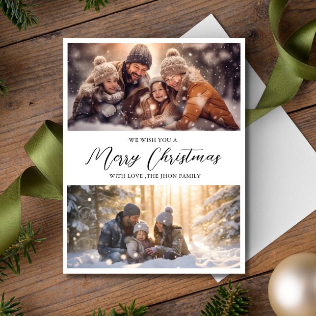 Modern Calligraphy Merry Christmas Fun Photo  Holiday Card (Creator Uploaded)