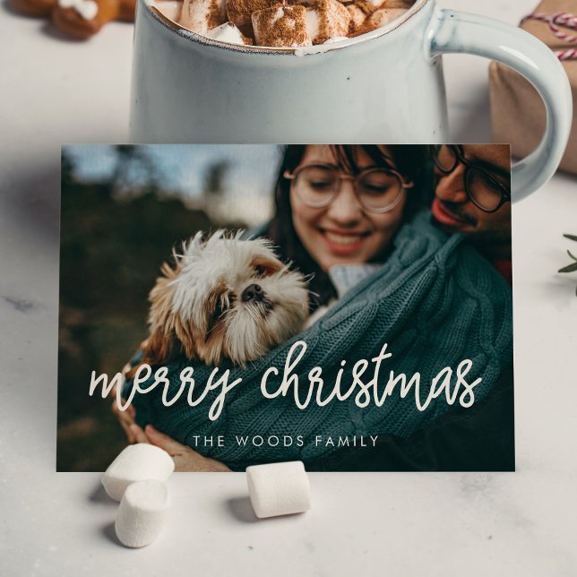Modern Calligraphy Merry Christmas Photo Holiday Card (Creator Uploaded)