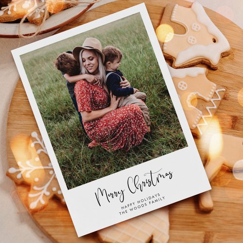 Modern calligraphy Merry Christmas photo Holiday Card