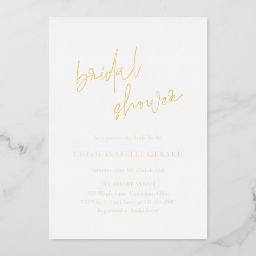 Modern Calligraphy Minimal Elegant Bridal Shower Foil Invitation