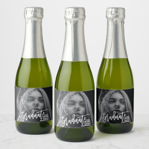 Modern Calligraphy Minimal Full Photo Grad Party Sparkling Wine Label